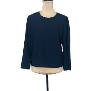 EUC Ann Taylor Navy Long Sleeve Back Zip Top